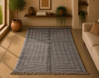 Beni Ourain Tufted Rug 9x5 ft – Moroccan Wool Carpet – Cozy Handmade Floor Rug –Soft Moroccan Wool Rug – Beni Ourain Tribal Design