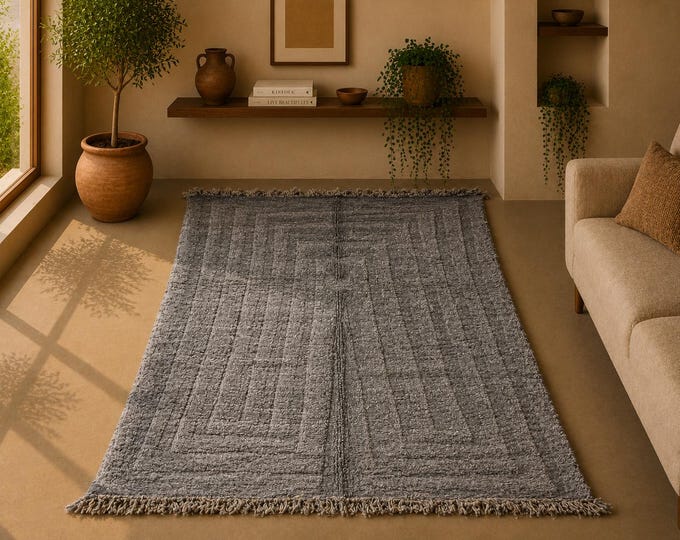 Beni Ourain Tufted Rug 9x5 ft – Moroccan Wool Carpet – Cozy Handmade Floor Rug –Soft Moroccan Wool Rug – Beni Ourain Tribal Design