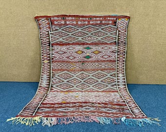 Vintage Moroccan Kilim Rug 4x9 –Handmade Berber Rug – Vintage Tribal Wool Carpet – Timeless Berber Design Carpet – Free Shipping