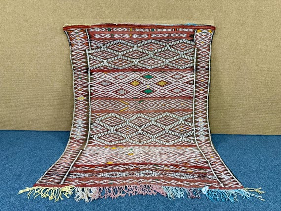 Vintage Moroccan Kilim Rug 4x9 –Handmade Berber Rug – Vintage Tribal Wool Carpet – Timeless Berber Design Carpet – Free Shipping