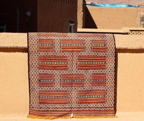 MINIMALIST MORROCAN KILIM 5X6 berber Area Rug- Handmade beni mguild rug, nomad rug, boho rug, living room rug