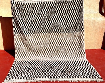 Amazing Berber Moroccan rug - Costume Size Beni Ourain Rug - Living Room Area Rug - White and Black Wool Rug - Free Shipping