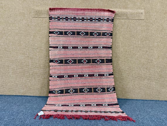 Red Moroccan Rug 3x5 ft – Moroccan Flatweave Wool Carpet – Vintage Tribal Style– Wool Flatweave –  Boho Small Area Rug