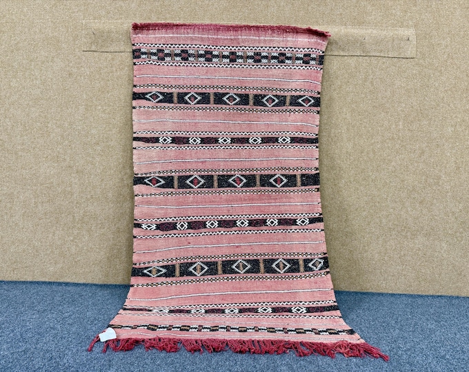 Red Moroccan Rug 3x5 ft – Moroccan Flatweave Wool Carpet – Vintage Tribal Style– Wool Flatweave –  Boho Small Area Rug