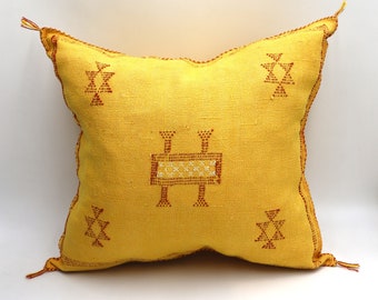 Yellow Cactus Silk Pillow 18x18 -Soft Pillow Cover-Handmade Cactus Silk Pillow-Moroccan Pillowcase-Sabra Pillow