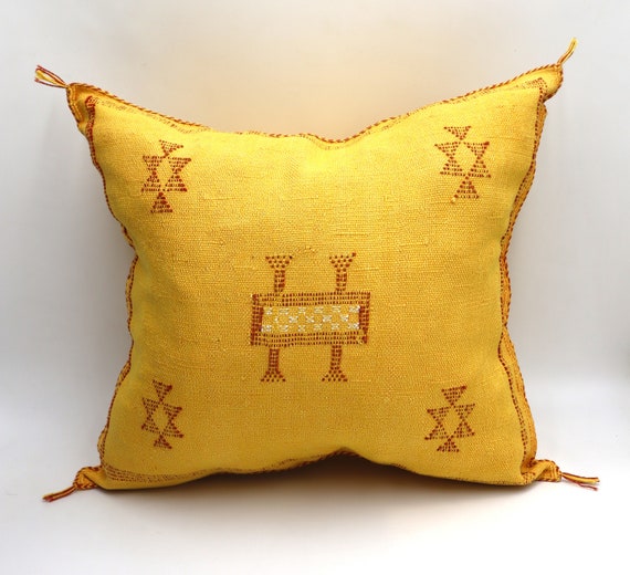 Yellow Cactus Silk Pillow 18x18 -Soft Pillow Cover-Handmade Cactus Silk Pillow-Moroccan Pillowcase-Sabra Pillow