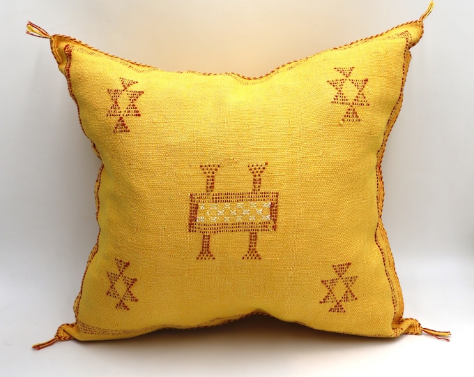 Yellow Cactus Silk Pillow 18x18 -Soft Pillow Cover-Handmade Cactus Silk Pillow-Moroccan Pillowcase-Sabra Pillow