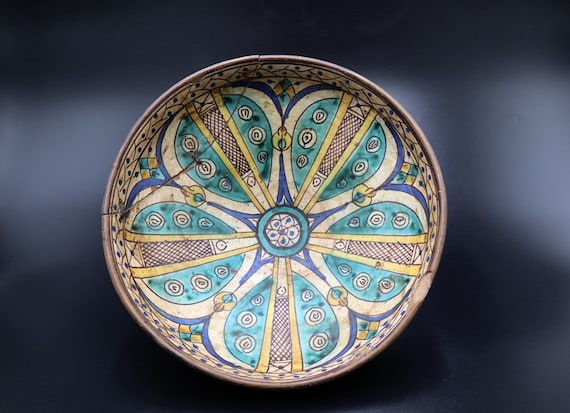Antique Pottery - Vintage ceramics - Antique Plate- Tafilalt pottery - mid-19th century - old century - Moroccan Art - decorative stuff