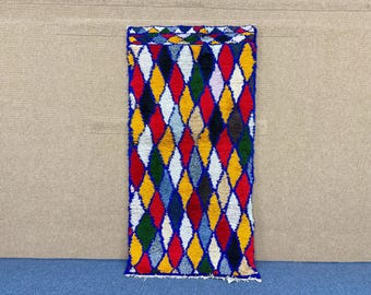 Moroccan Handmade Boucherouite Rug 3x7 ft – Boho Area Carpet – Artistic Textile Decor –Berber Art Rug – Colorful Recycled Fabric