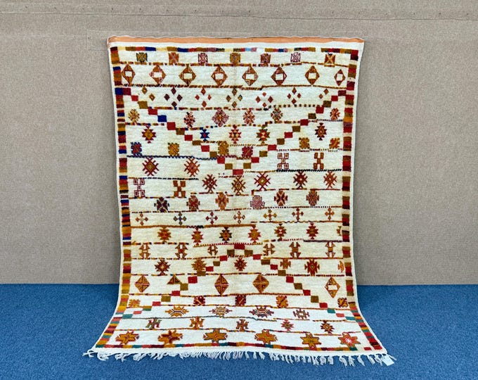 Featured listing image: Taznakht Floor Rug |Traditional Moroccan Wool Rug 6x8 | Hand-Knotted Wool Rug | Moroccan Tribal Style| Bohemian Home Decor |