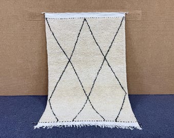 Luxury Wool Moroccan Rug - Boho Beni Ourain 3x5 Rug – Hand Knotted Berber Carpet from Morocco - Soft Wool Rug For Bedroom - Moroccan Decor
