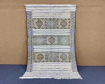 Moroccan Berber Kilim – Large Wool Rug – Handwoven Flatweave Carpet 6x8 ft – Ethnic Boho Interior Decor