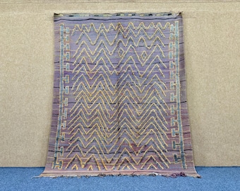 Vintage Purple Beni Mguild Rig 5x7  – Handmade Moroccan Rug–  Vintage Tribal Wool Carpet – Timeless Berber Design Carpet – Free Shipping
