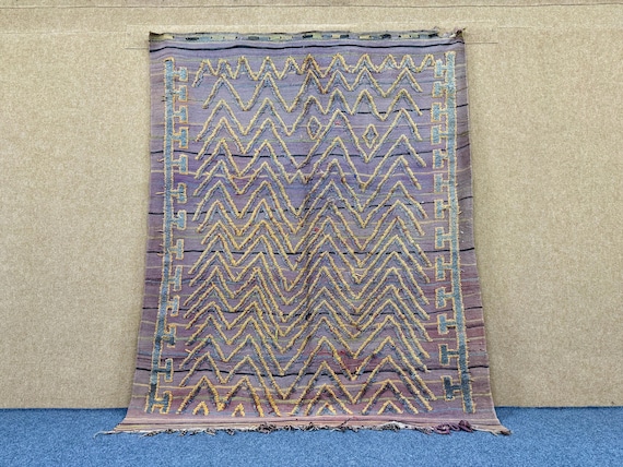 Vintage Purple Beni Mguild Rig 5x7  – Handmade Moroccan Rug–  Vintage Tribal Wool Carpet – Timeless Berber Design Carpet – Free Shipping
