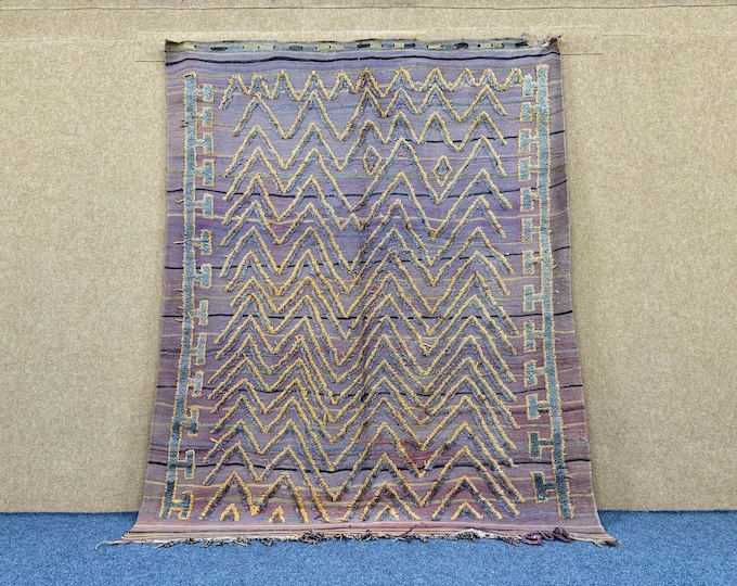 Vintage Purple Beni Mguild Rig 5x7  – Handmade Moroccan Rug–  Vintage Tribal Wool Carpet – Timeless Berber Design Carpet – Free Shipping