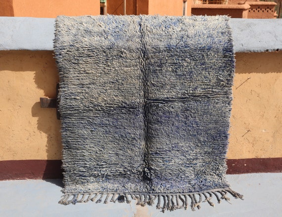 blue beni ourain rug, 4x6 ancient rug, blue morrocan rug, bohemian decor, wool rug, flat weave rug