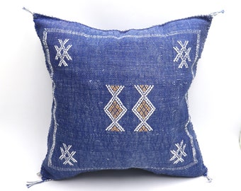 Elegant BLUE MOROCCAN CACTUS Silk Pillow Cover 18x18 - Handmade cover pillow, Home Decor