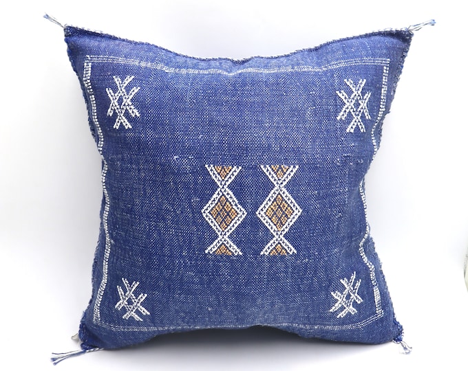 Elegant BLUE MOROCCAN CACTUS Silk Pillow Cover 18x18 - Handmade cover pillow, Home Decor