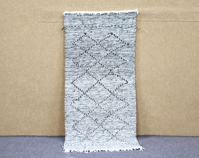 Unique Moroccan Zanafi Rug 2x5 -- Natural Wool Area Rug - Small Berber Rug - Vibrant Flat Weave Rug - Tribal Boho Rug