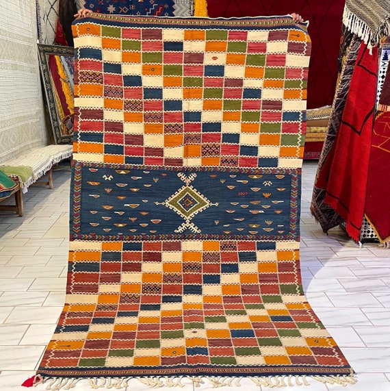 Multicolor morocco rug 5x8 Feet - Moroccan Picasso Rug - Taznakht rug - Akhnif Rug - Berber Rug - 8.7x 5 feet