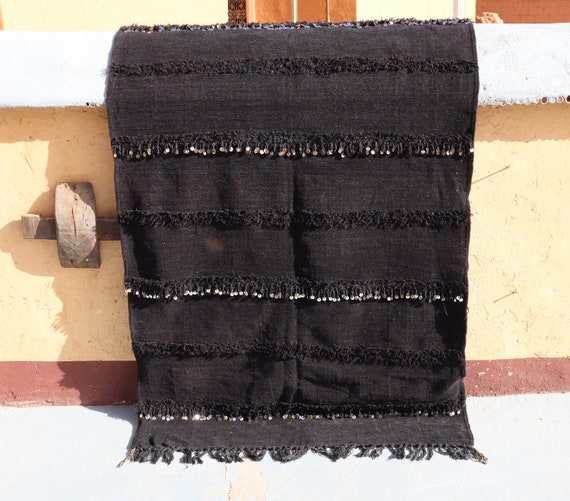 TRADITIONAL BLACK MOROCCAN 3x6 rug, flatweave kilim rug, boujad rug, azilal handmade rug