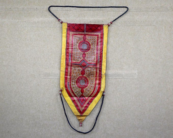 Vintage Tuareg Leather Bag, Handmade Camel Hide Wall Hanging, Moroccan Berber Tribal Decor, African Nomad Leather Pouch, Boho Wall Art
