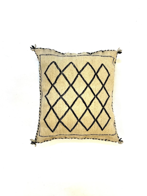 Sunny beige Moroccan Cactus Silk Pillow Covers - 20x20 Handmade Lumbar Throw