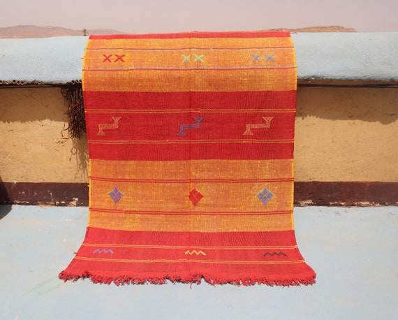 Minimalist cactus silk rug, 3x5 rug, flatweave berber rug, boujad rug, sabra rug, handmade silky rug
