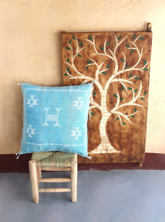 BLUE MORROCAN cactus silk PILLOW 18x18 pillow covers, handmade throw pillow cover, halloween pillow, home decor