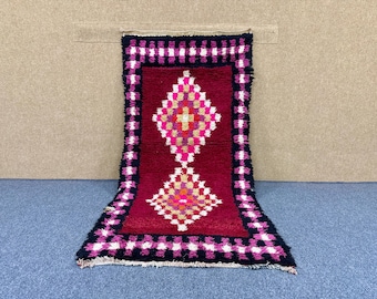 Vintage Boucharouite rug 3.4 x 6.8 ft