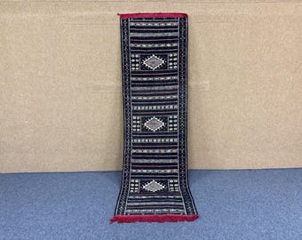 Black Kilim Berber Runner – Moroccan Rug 2 x 9 ft – Handmade Wool Carpet - Boho Black Runner Rug - Minimalist Moroccan Runner - Home Decor