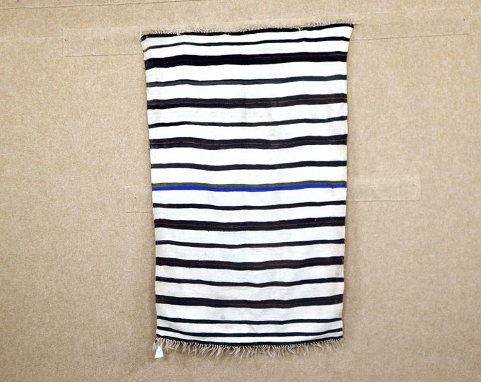 Vintage Kilim Moroccan Rug 3x5 - Striped Berber Rug - Handwoven Moroccan Rug - Flat Weave Rug For Living Room