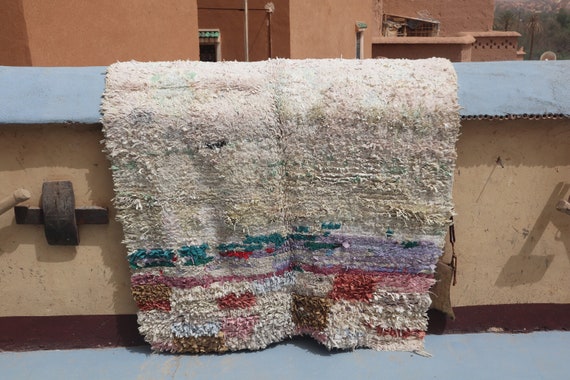 amazing morocan rug, 4x5 boucherouite rug, stunning colorful rug, handmade white rug, beautiful area rug, berber rug tapestry, ancient rug