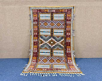 Textured Glaoui Rug 5X9 ft – Atlas Mountains Handmade Wool Carpet –Large Moroccan Glaoui Rug– Flatweave & Embroidered Carpet  - Ethnic Decor