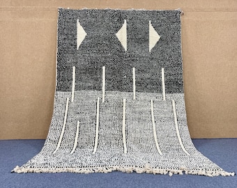 Modern Beni Ourain Rug 6x9 ft– Moroccan High Pile Wool Carpet – Black and White Rug – Handmade Wool Carpet –Hand-Knotted Berber Tribal Decor