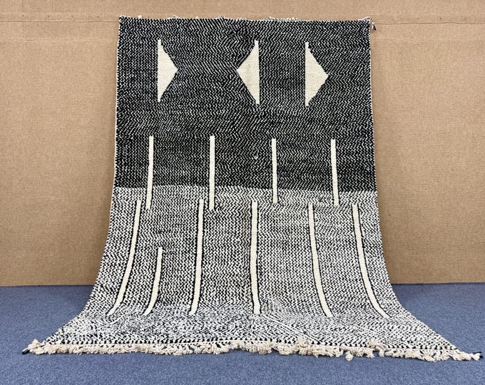 Featured listing image: Modern Beni Ourain Rug 6x9 ft– Moroccan High Pile Wool Carpet – Black and White Rug – Handmade Wool Carpet –Hand-Knotted Berber Tribal Decor