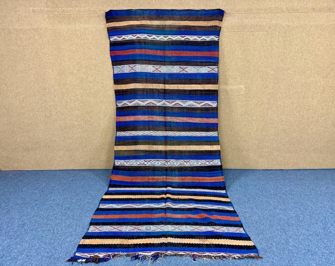 Handmade Beni Mguild Moroccan Rug 5x12 ft – Bohemian Wool Area Carpet– Wool Runner Rug – Vintage Beni Mguild Rug – Flatweave Hall Rug