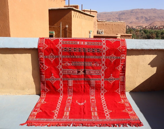 Handmade Red Berber Kilim Rug - 6x10 rug- Moroccan Handwoven Large Area Rug - nomad rug - Flatweave rug