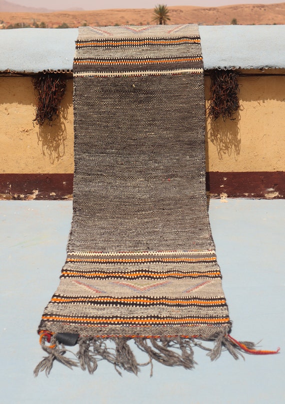 gorgeous moroccan rug runner, 1x7 rug, black hallway runner rug , flat weave rug, ancient rug ,handmade berber rug ,ait chadeoui
