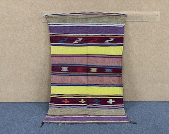 Traditional Moroccan Rug 3x5 ft – Boujaad Flatweave Berber Rug – Authentic Handwoven Wool | Free shipping