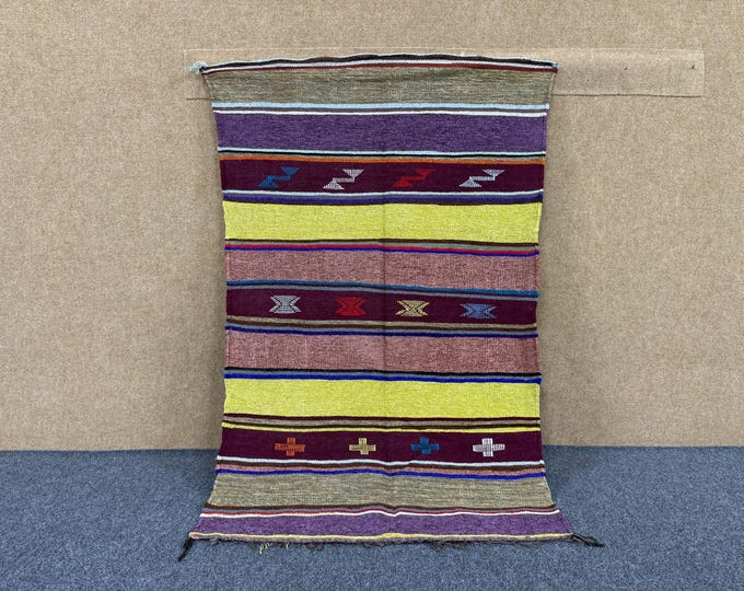 Traditional Moroccan Rug 3x5 ft – Boujaad Flatweave Berber Rug – Authentic Handwoven Wool | Free shipping