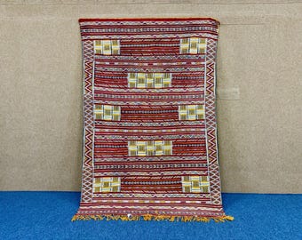 Vintage Kilim Rug from Morocco – Large Flatweave Wool Berber Carpet – Bohemian Living Room Rug – Moroccan Home Decor–Ethnic Floor Carpet