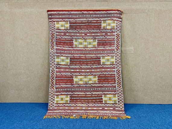 Vintage Kilim Rug from Morocco – Large Flatweave Wool Berber Carpet – Bohemian Living Room Rug – Moroccan Home Decor–Ethnic Floor Carpet