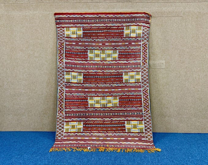 Vintage Kilim Rug from Morocco – Large Flatweave Wool Berber Carpet – Bohemian Living Room Rug – Moroccan Home Decor–Ethnic Floor Carpet