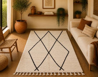 Beni Ourain Rug 5x8 ft – Authentic Moroccan Wool Carpet | Hand-Knotted Berber Rug | Minimalist Boho Area Rug | Handmade Moroccan rug