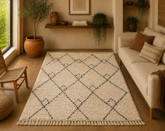 Moroccan Hand-Knotted Square Beni Ourain 6x6 ft -Berber Carpet | Soft Cozy Neutral Rug l Neutral Berber Decor l Abstract Area Rug