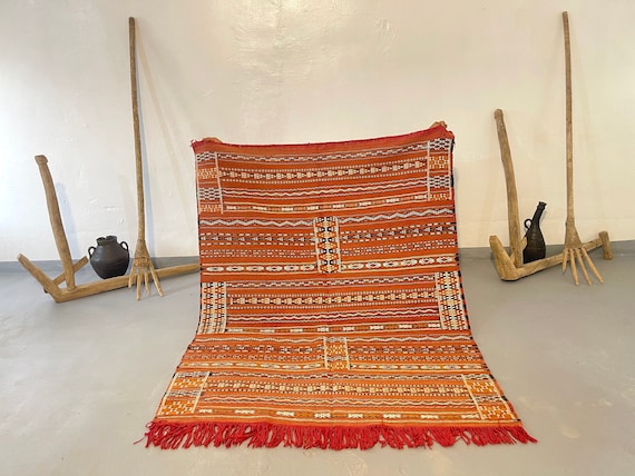 Authentic 4x6 Moroccan Rug Kilim- Vintage berber rug, Flatweave Beni Mguild Rug