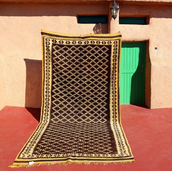 Authentic Wool Vintage Moroccan Rug 6x11, Yellow Berber Beni Mguild Shag Rug