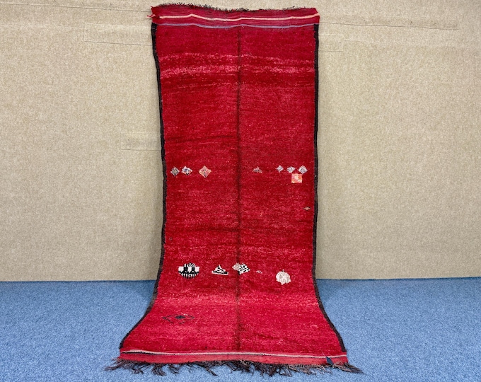 Amazing Berber  Red Rug 4x10  - Moroccan Runner Rug - Handmade Traditionally Rug  - Hallway And Kitchen Rug