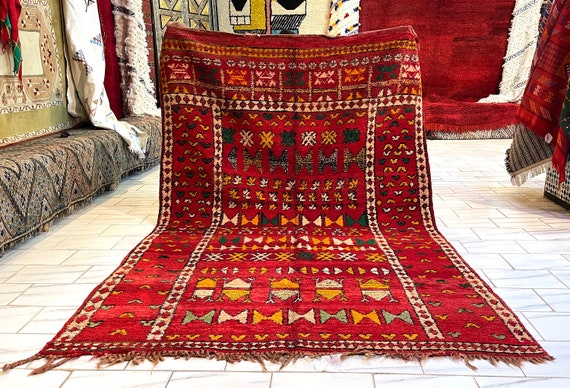 Authentic Berber Heritage Rug - 5x8 rug - Beni Mguild Berber Vintage Decor - Boho Chic - Red Moroccan rug - Boho Chic vintage rug